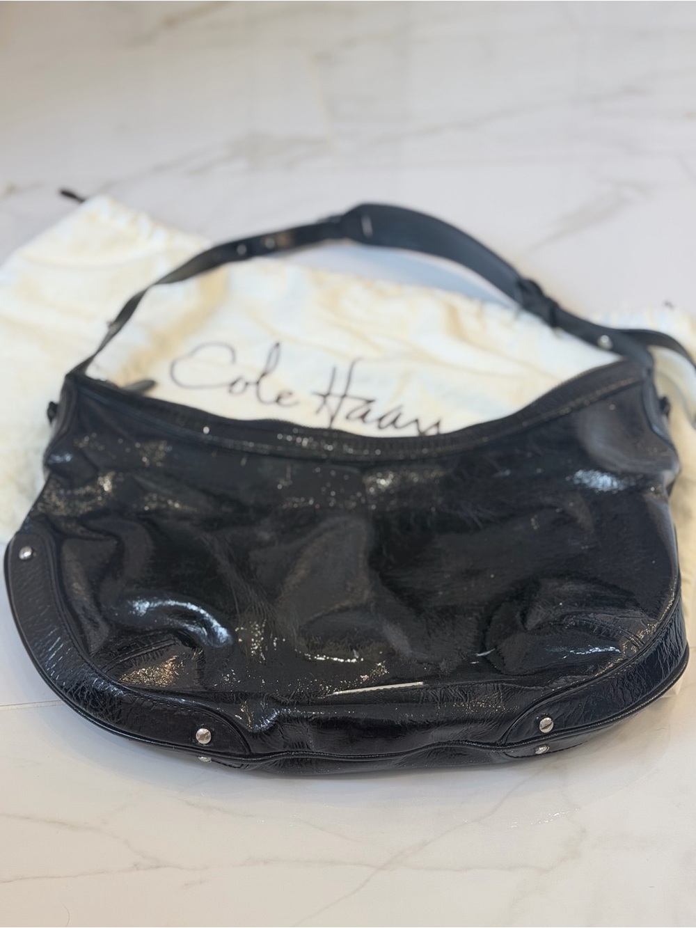Cole Haan Black Patent Leather Hobo Shoulder Bag
